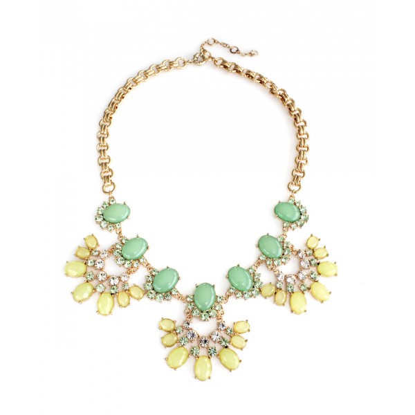 Glam Crystal Cabochons Fan Statement Necklace